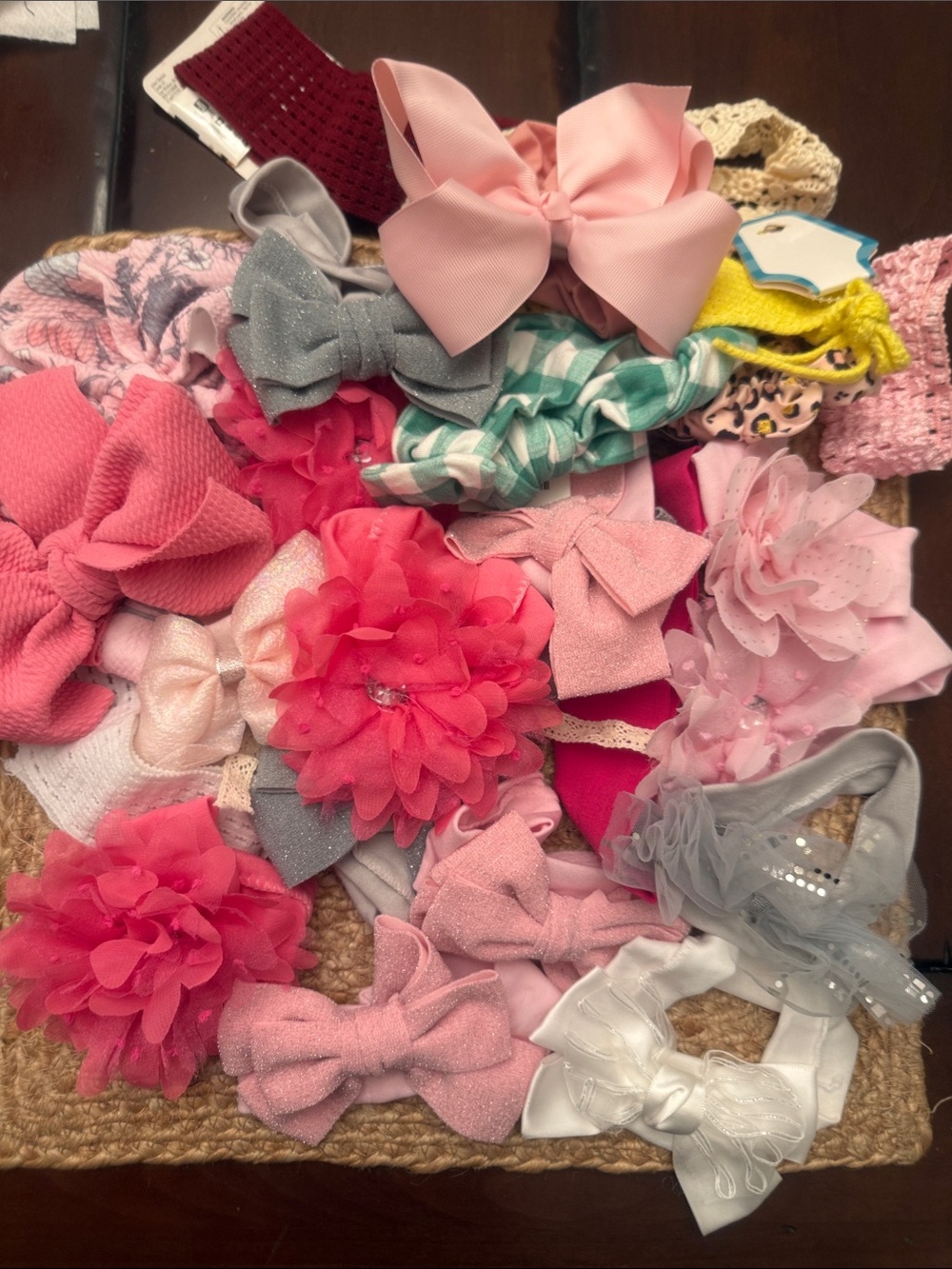 Kids Hair Bow and Flower Headband Set - Pink & Gray 18 and more total
